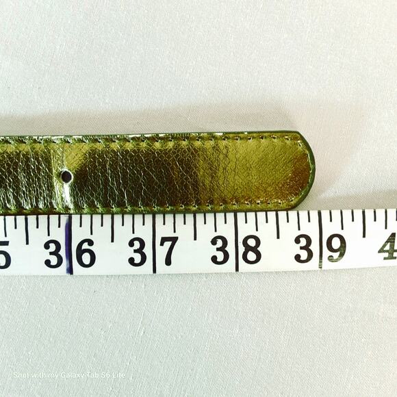 Metallic Olive Green Belt Womens Medium Waist Textured Pattern - Picture 10 of 12